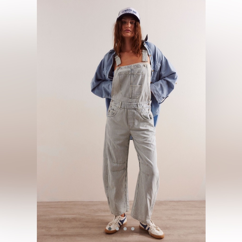 Free People Good Luck Striped Overalls
